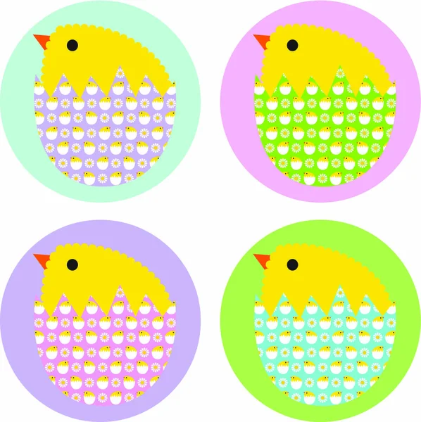 Easter chicks in cracked shell — Stock Vector