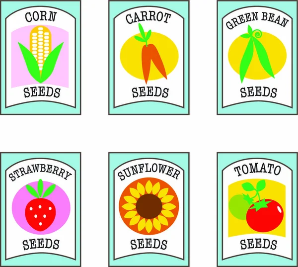 Différentes graines en paquets — Image vectorielle