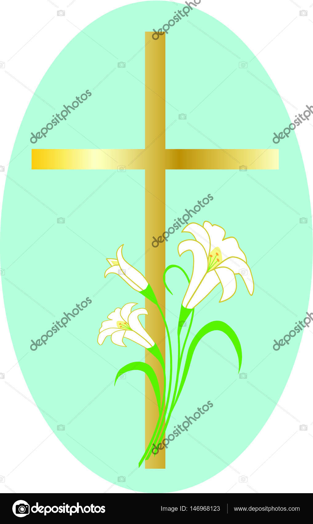 Cruz con lirios de Pascua sobre óvalo verde Vector de stock #146968123 de  ©scrapster, image size:1017x1700