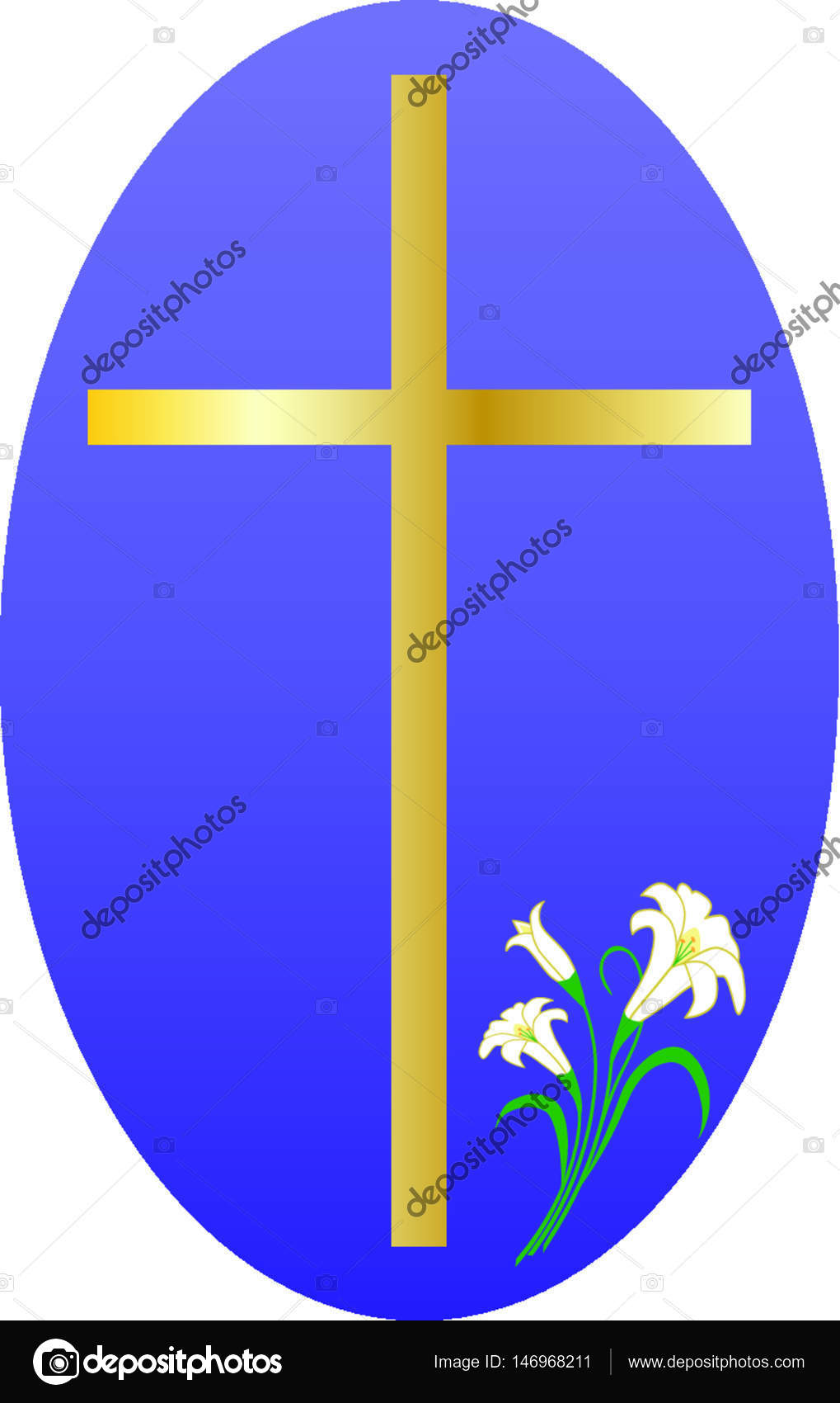 Cruz con lirios de Pascua en azul ovalado Vector de stock #146968211 de  ©scrapster, image size:1019x1700