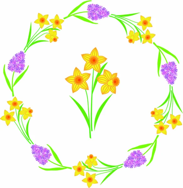 风信子和水仙花的花朵框架 — 图库矢量图片
