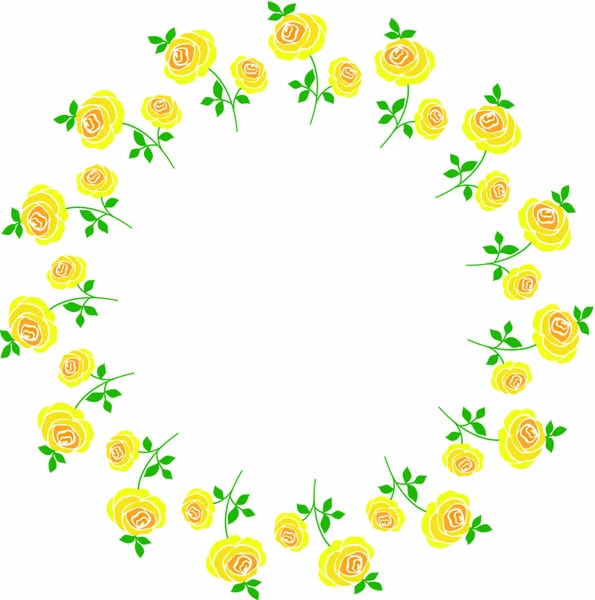 Gul ros blommor cirkel ram — Stock vektor