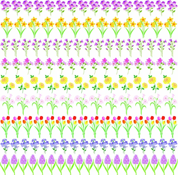 Primavera flores borde patrones — Archivo Imágenes Vectoriales