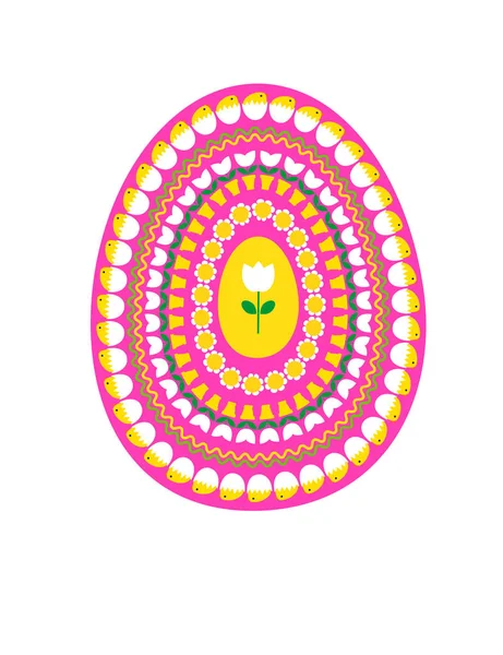 Рожеве жовте пасхальне яйце з тюльпанами — стоковий вектор