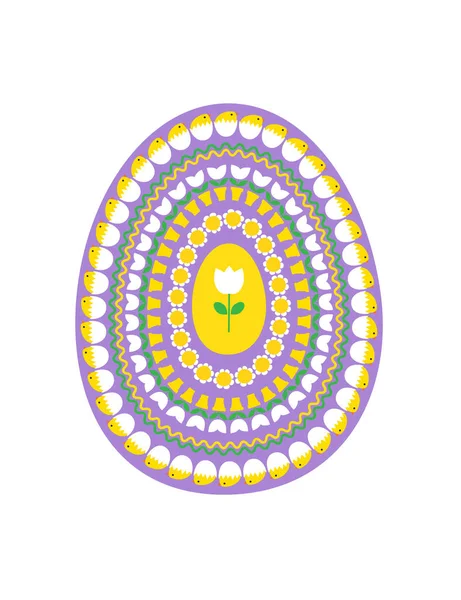 Фіолетове жовте пасхальне яйце з тюльпанами — стоковий вектор