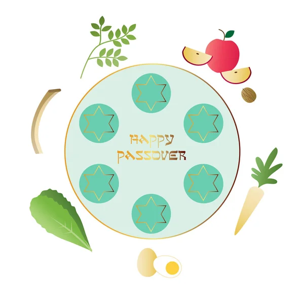 Passover seder plate with stars and food — Stock Vector
