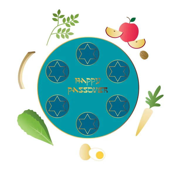 Blue happy passover seder plate — Stock Vector