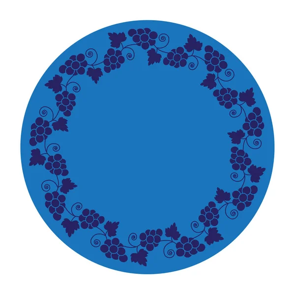 Blauwe grapevine frame op cirkel — Stockvector