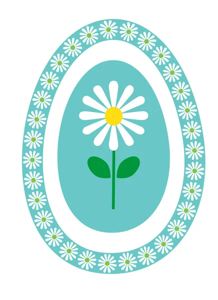 Margarida em azul-turquesa moldura do ovo — Vetor de Stock