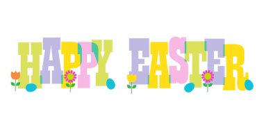 yazıt mutlu Paskalya ve renkli çiçekler