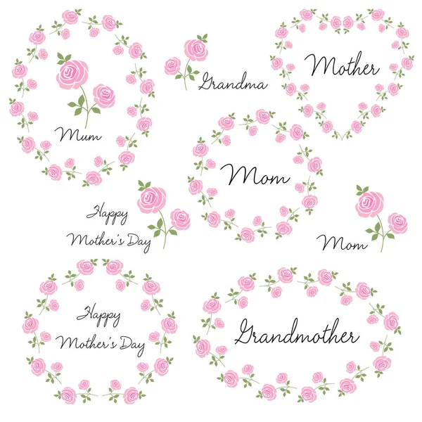 Madres día conjunto con rosas — Vector de stock