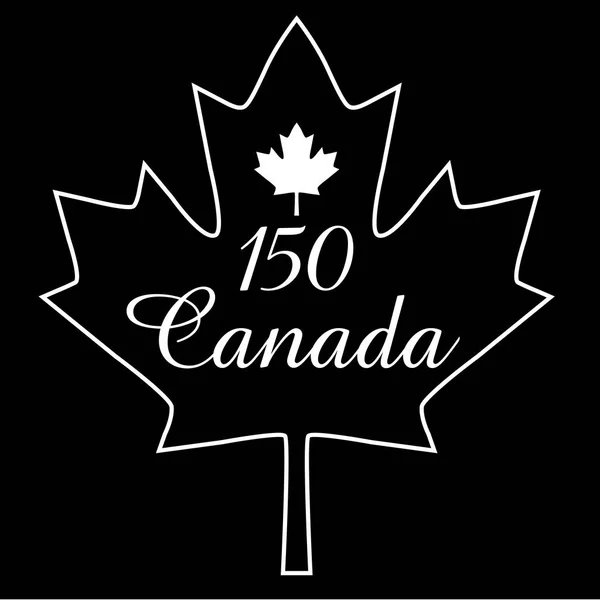 Canada 150 en hoja de contorno blanco — Vector de stock