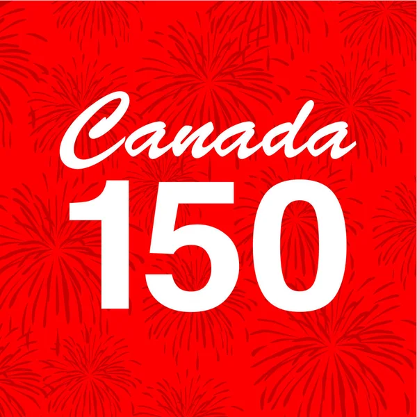 Canada 150 on red fireworks — Stock Vector