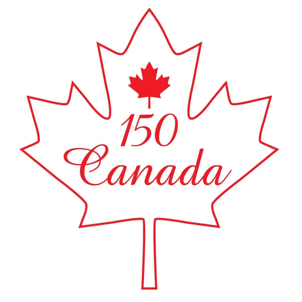 Canada 150 in foglia contorno rosso — Vettoriale Stock