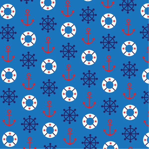 Rood wit blauwe nautische patroon — Stockvector