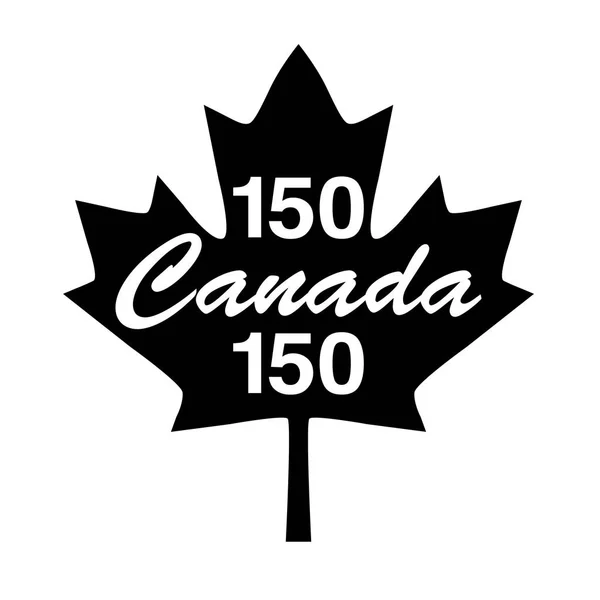 Canada 150 en hoja de arce negro — Vector de stock