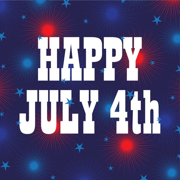 Weiß glücklich 4. Juli über Feuerwerk und Sterne — Stockvektor