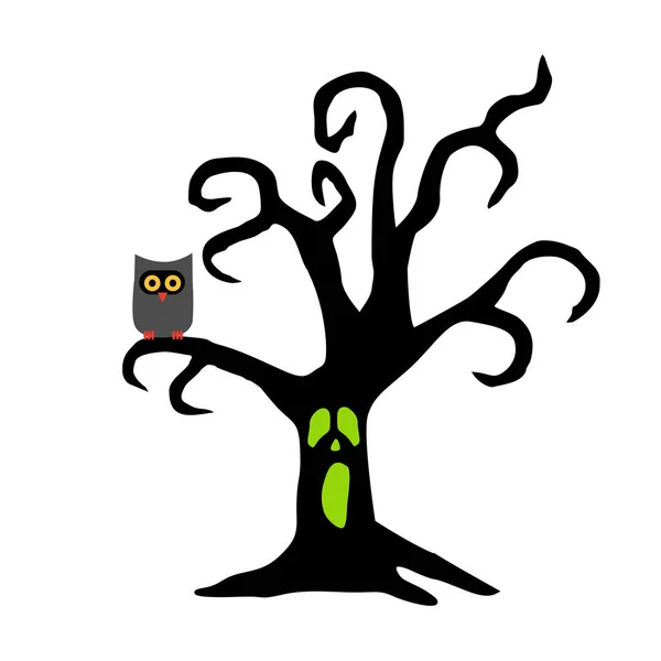 Halloween träd med owl fågel — Stock vektor