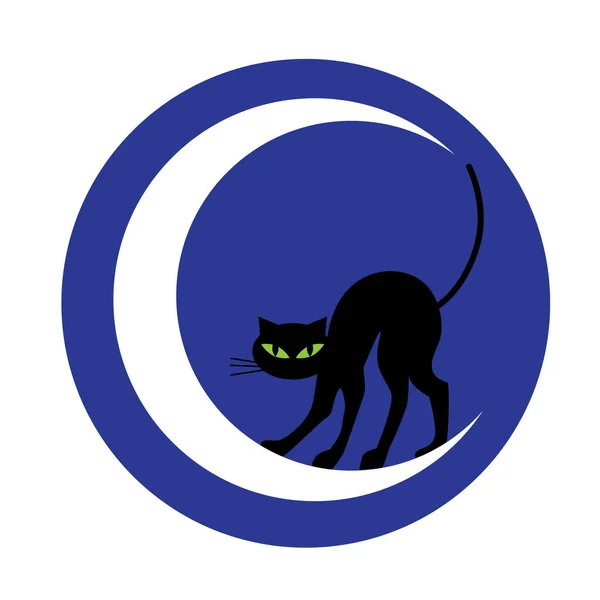 Halloween svart katt på crescent — Stock vektor