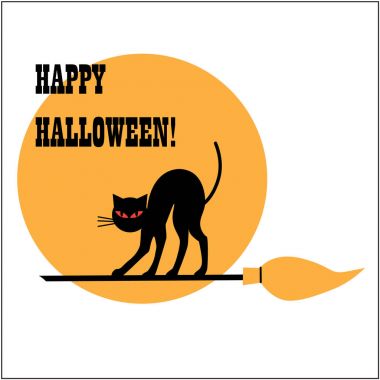 Cadılar Bayramı siyah kedi ve süpürge