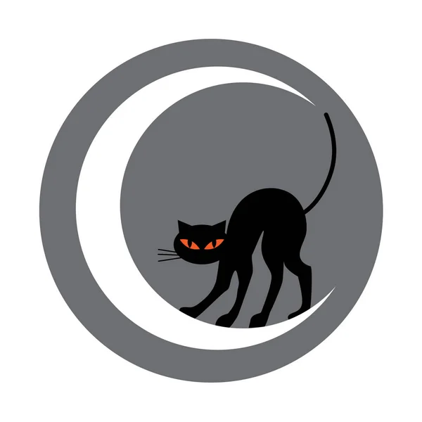 Halloween svart katt och crescent — Stock vektor