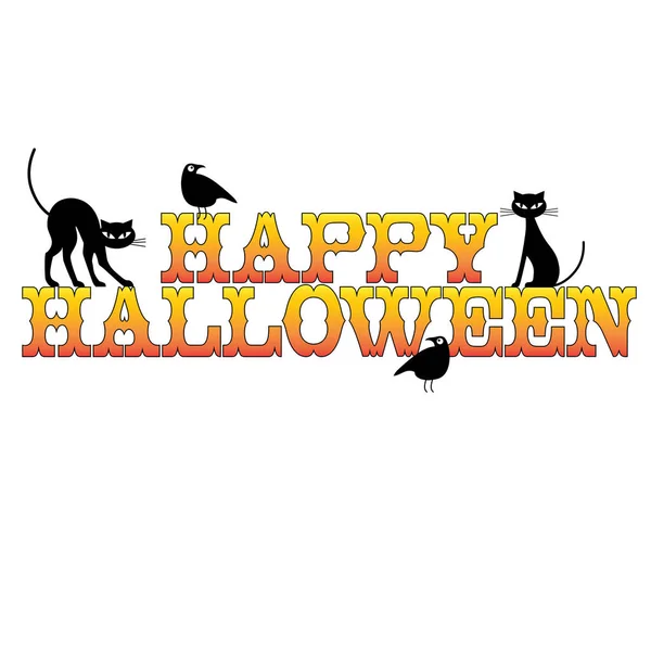 Joyeuse typographie Halloween avec des chats noirs — Image vectorielle