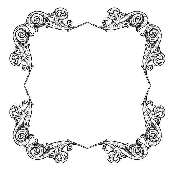 Negro pergamino adornado marco cuadrado — Vector de stock
