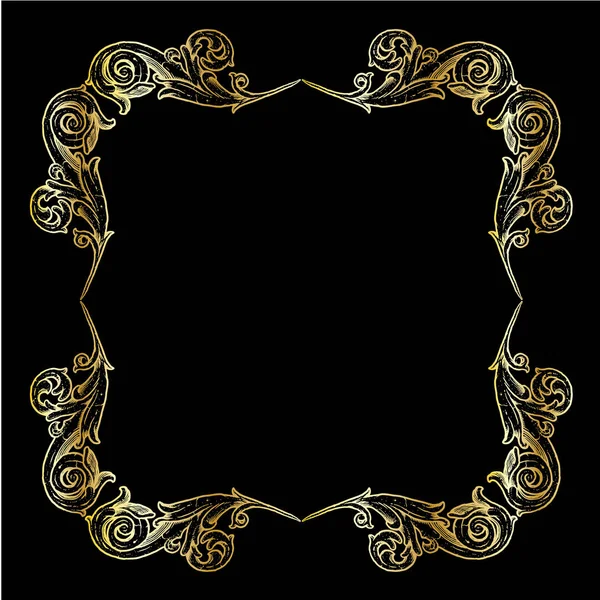 Gouden scroll sierlijke vierkante frame — Stockvector