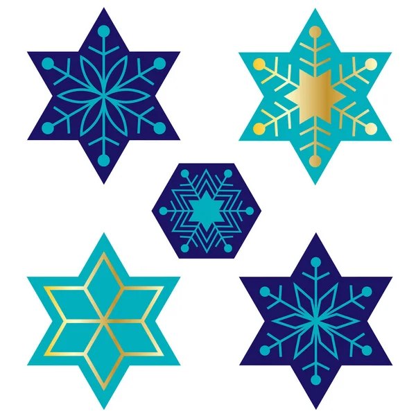 Blue Jewish star snowflakes — Stock Vector