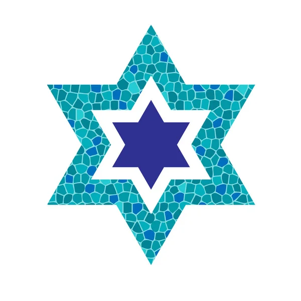 Bintang Jewish biru dengan bingkai mosaik - Stok Vektor