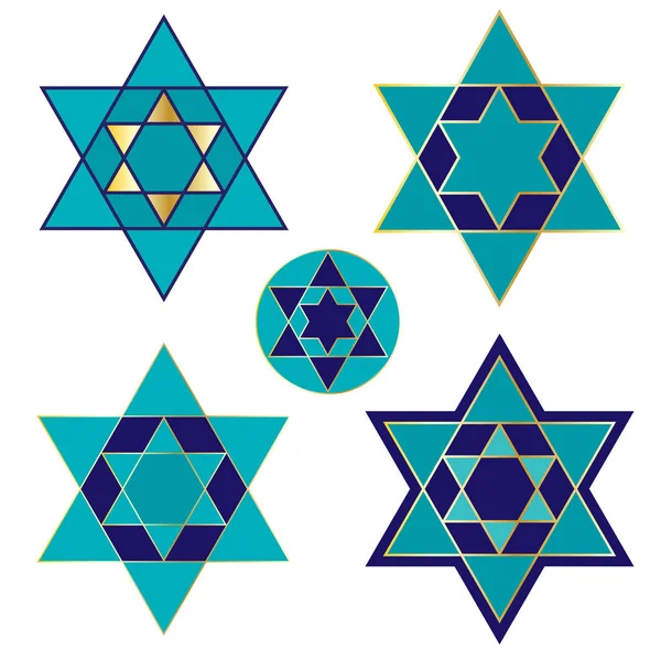 Blue and gold Jewish star icons — Stock Vector