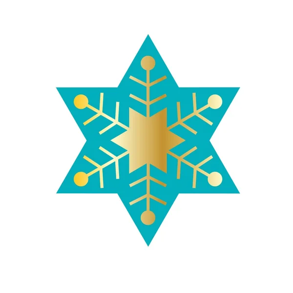 Floco de neve dourado em azul-turquesa estrela judaica —  Vetores de Stock