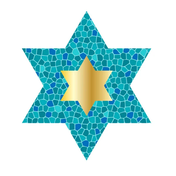 Estrela judaica com fundo em mosaico azul —  Vetores de Stock