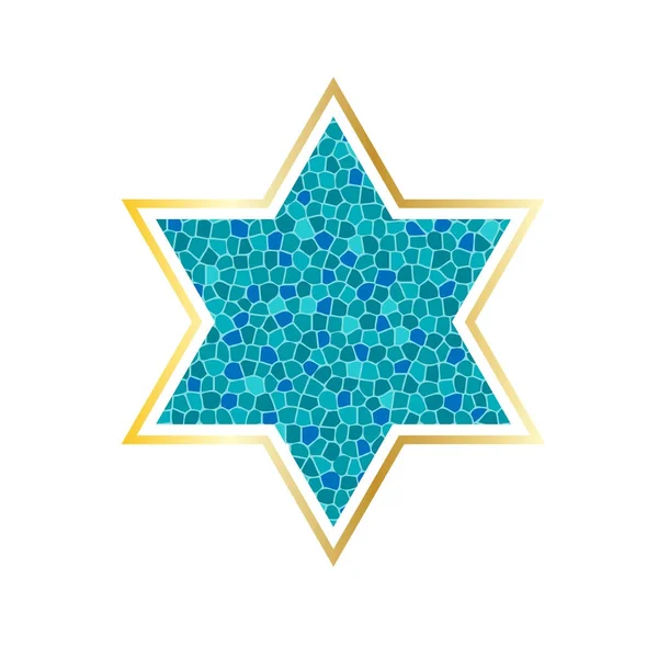 Mosaic texture jewish star with gold frame — Stock Vector