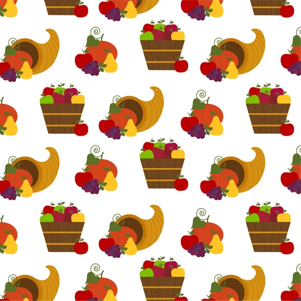 Frutas de otoño y patrón de cornucopia — Vector de stock