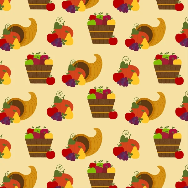Autumn fruits and cornucopia pattern — Stock Vector