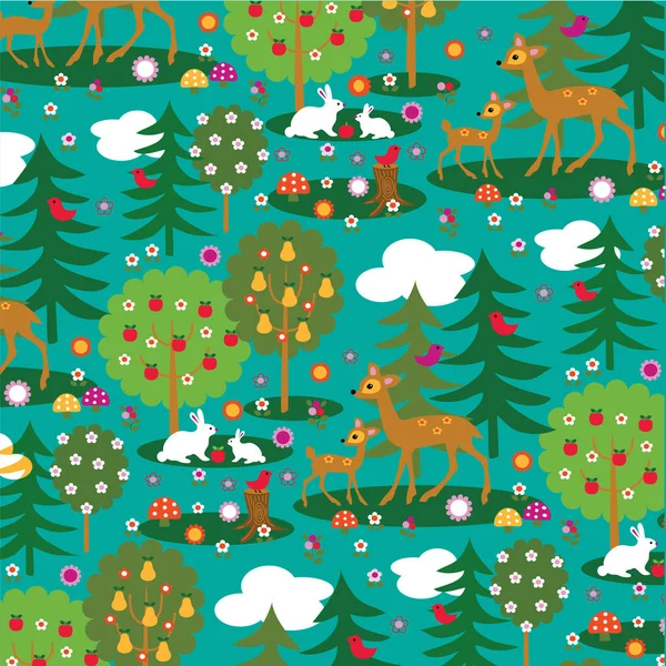 Pattern with deer and birds — Stock Vector
