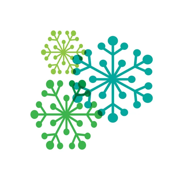 Blaue und grüne überlappende Schneeflocken — Stockvektor