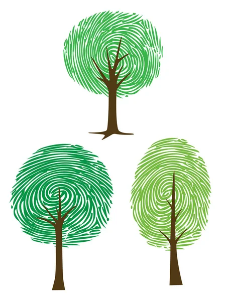 Árboles con huellas dactilares verdes — Vector de stock