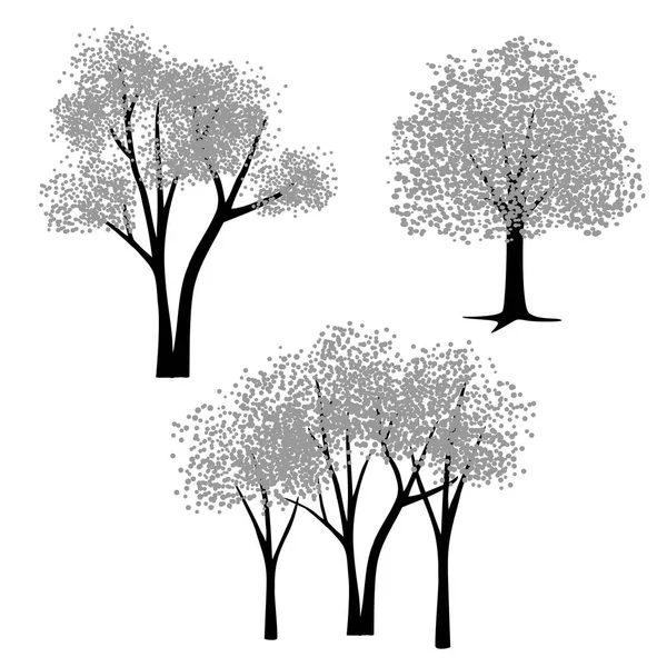 Hand Drawn Black Gray Vector Trees — Stock Vector