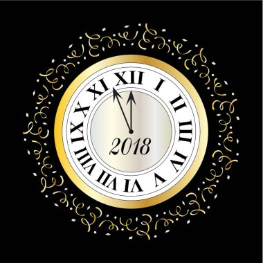 Art deco yeni yıl arifesi Gümüş altın saat üzerinde siyah vektör grafiği