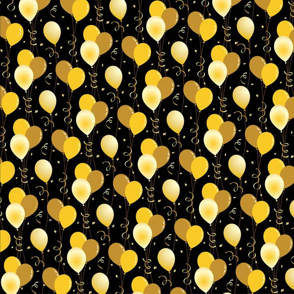 Χρυσό Μπαλονιών Και Κομφετί Μοτίβο Μαύρο — Διανυσματικό Αρχείο