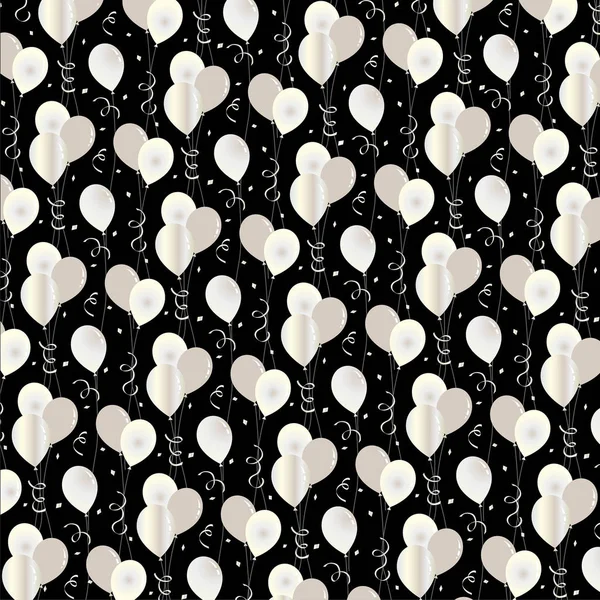 Ballons Argentés Motif Vectoriel Confettis Sur Fond Noir — Image vectorielle
