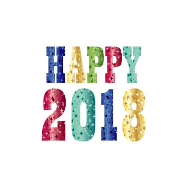 Tipografi üzerinde beyaz renkli ile mutlu 2018 ışıltı