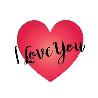 el üzerinde kırmızı degrade kalp seni seviyorum yazılı. Vektör çizim
