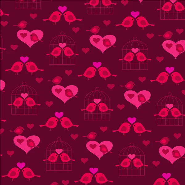 Cute Valentine Birds Hearts Birdcage Vector Illustration — Stock Vector