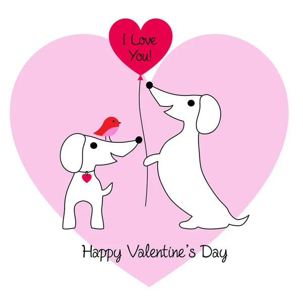 cute dachshund dogs valentine with balloon on pink heart