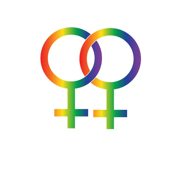 Rainbow Pride Interlocking Female Icon White Background - Stok Vektor