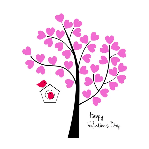 Valentines Day Birds Tree Birdhouse — Stock Vector