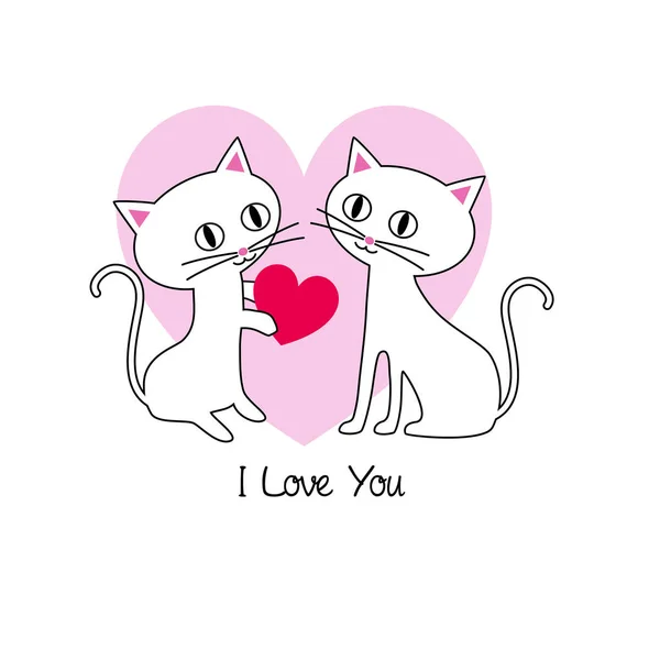 Cute Kittens Valentine Pink Heart — Stock Vector